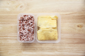Clean food rice with Chicken stuffed omelette