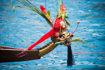 ABERDEEN,HONGKONG,JUNE 20 2015: Boats racing in the Love River for the Dragon Boat Festival in...