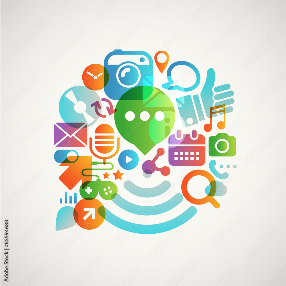 Aufkleber Abstract speech cloud of different web icons