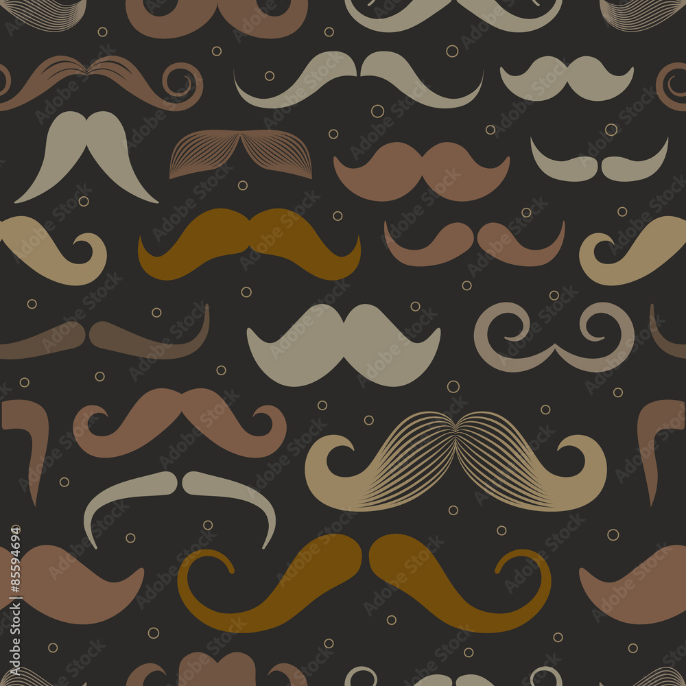 Poster different retro style moustache seamless pattern