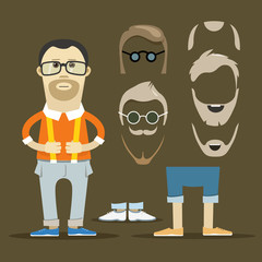 Hipster accessories vector clip-art. Person design elements