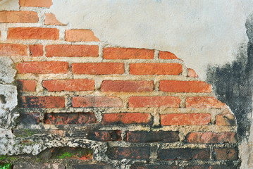 old brick wall with cracked stucco layer background