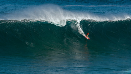 MAUI, HAWAII, USA-DECEMBER 10, 2014: Unknown surfer is riding a