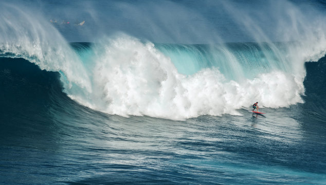 MAUI, HAWAII, USA-DECEMBER 10, 2014: Unknown surfer is riding a