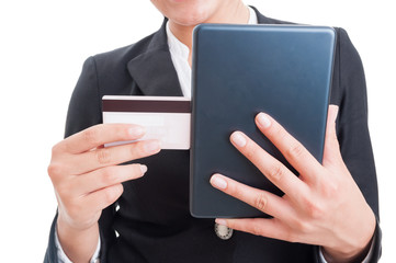 Buy online concept with credit card and internet tablet