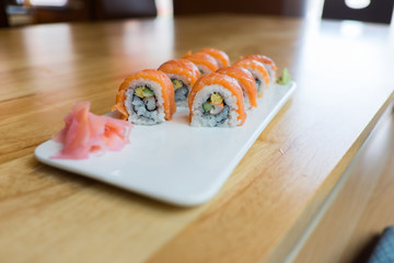 salmon sushi rolls