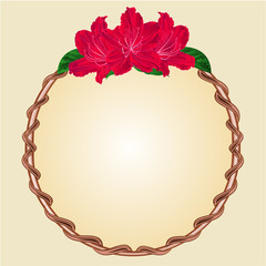 Round frame with red rhododendron vector