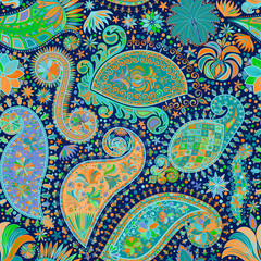 Vintage floral motif ethnic seamless background.