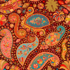 Vintage floral motif ethnic seamless background.