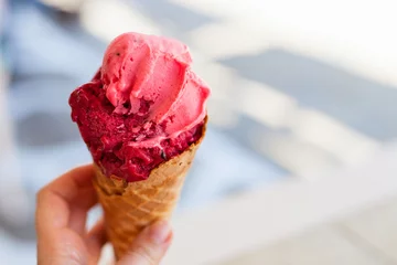  Raspberry sorbet in a fresh waffle cone © BlueOrange Studio