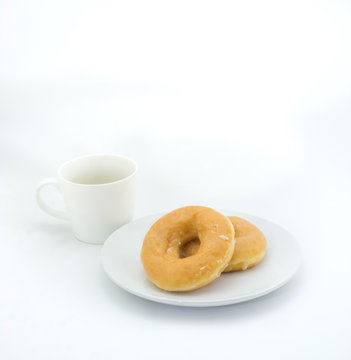 Donut Isolated  And Cup Of Coffee On White Background