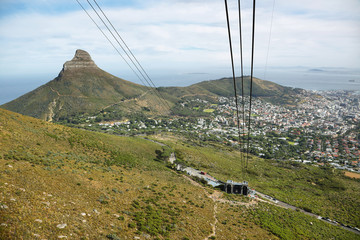 View of Lions Head from cable car of table mountain