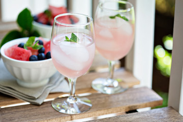 Cold watermelon drink on the table outdoors
