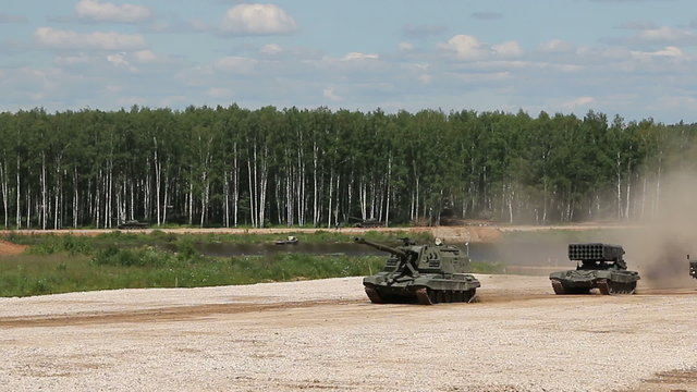 Armored vehicles goes to the polygon