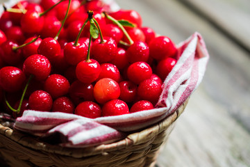 Cherries on wooden background
