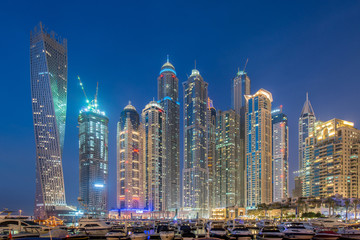 Fototapeta na wymiar Dubai marina skyscrapers during night hours