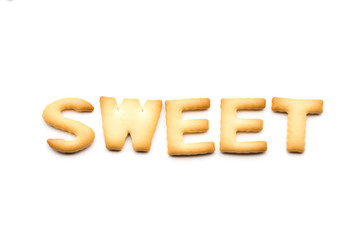 Word sweet cookie isolated on white background