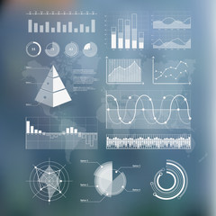 World map infographicwith unfocused background and icons set. Vector illustration