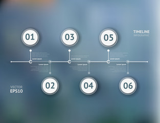 Timeline infographic with unfocused background and icons set. World map