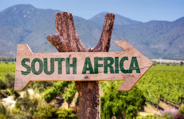 Foto op Plexiglas Zuid-Afrika Zuid-Afrika houten bord met wijngaard achtergrond