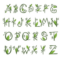  illustration of  hand draw  font in the form of branches and le