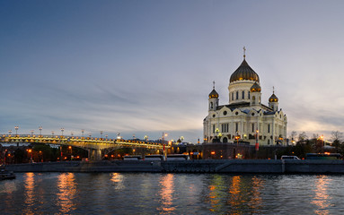 Fototapeta na wymiar Evening panoramic view of the Cathedral of Christ the Savior in