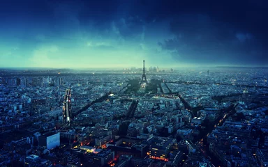 Poster Paris skyline at sunset, France © Iakov Kalinin