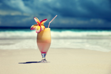 fresh fruit juice on a tropical beach