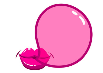 Naklejka premium Lips blowing a bubblegum bubble. Vector illustration