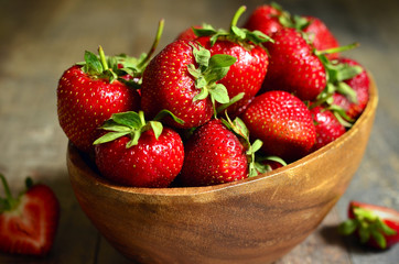 Bowl of fresh organic strawberry.