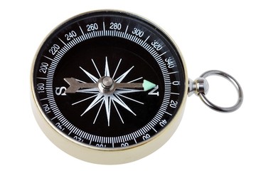 Closeup of a compass on white background