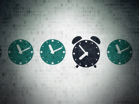 Timeline concept: alarm clock icon on Digital Paper background