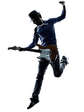 man electric guitarist player playing silhouette