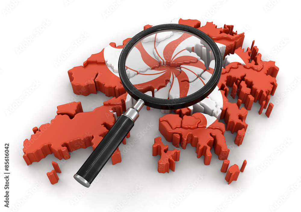 Poster map of hong kong with loupe. image with clipping path.
