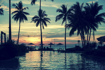 Fototapeta na wymiar Soft twilight on amazing ocean tropical beach.