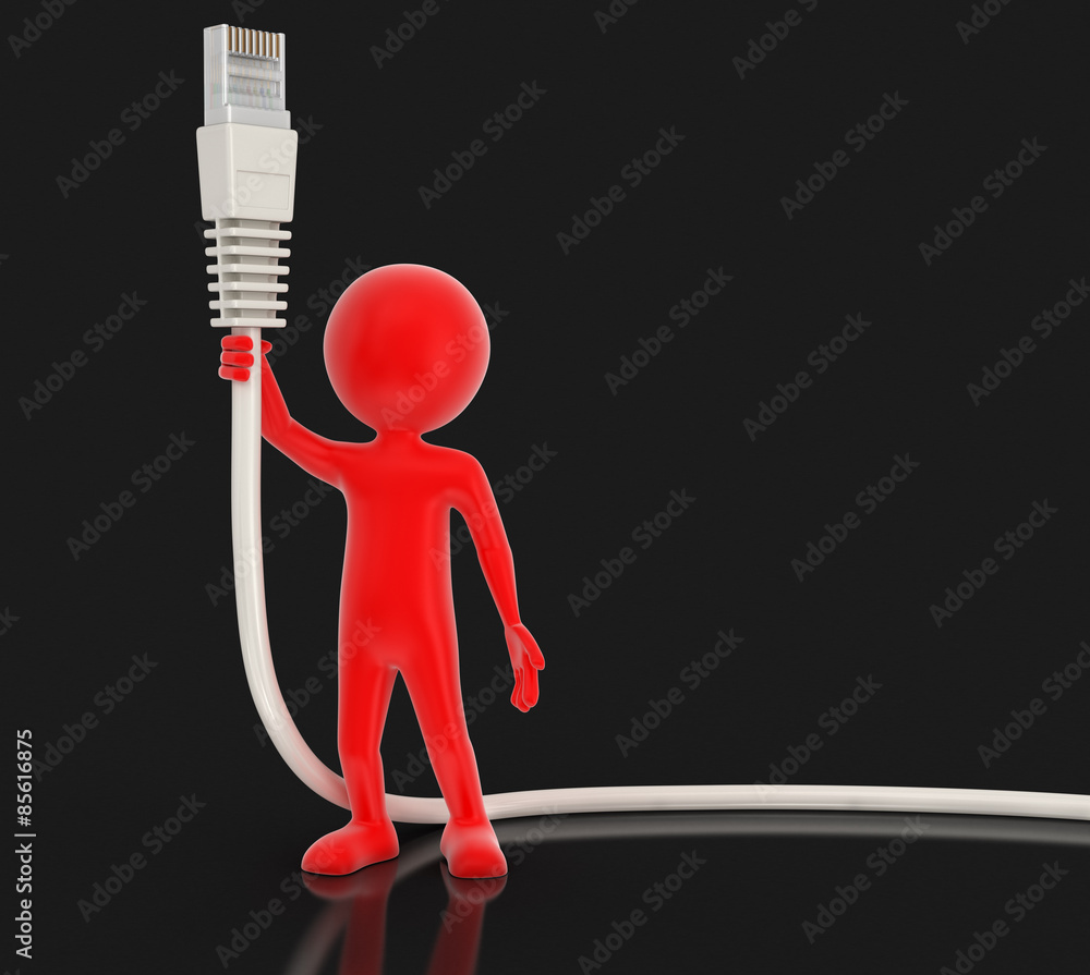 Poster man and computer cable (clipping path included)