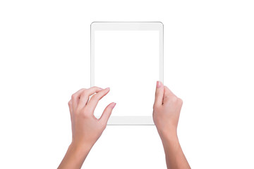 Girl working on white tablet