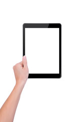 The tablet in one hand