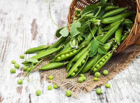 Basket with fresh peas