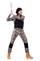 Young man in military uniform isolated on white