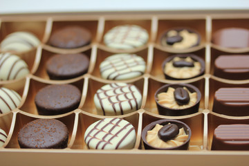 Chocolate candies in a box