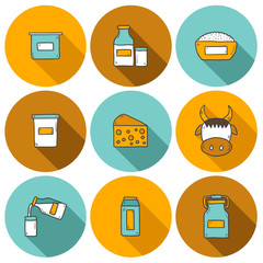 Set of cute hand drawn flat icons with products containing