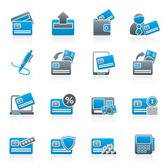 credit card, POS terminal and ATM icons - vector icon set