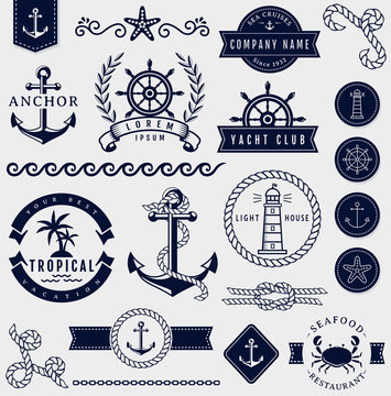 Sea and nautical design elements. Vector set.
