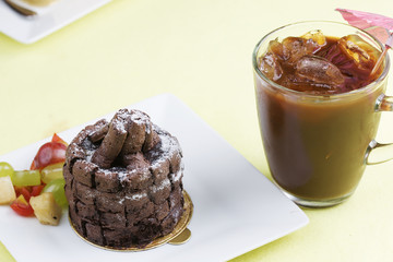 Chocolate mousse Cake with ice coffee