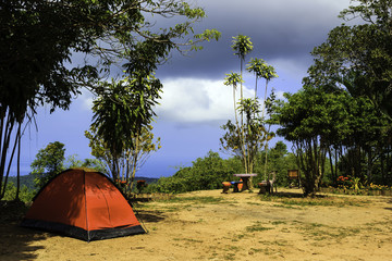 Red tent on mountain