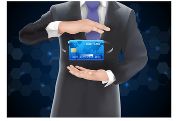 Businessman in black costume and purple necktie put