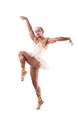 Man in tutu performing ballet dance