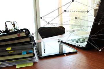 business documents on office table with smart phone and eye glas