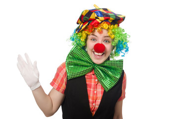 Fototapeta na wymiar Female clown isolated on white
